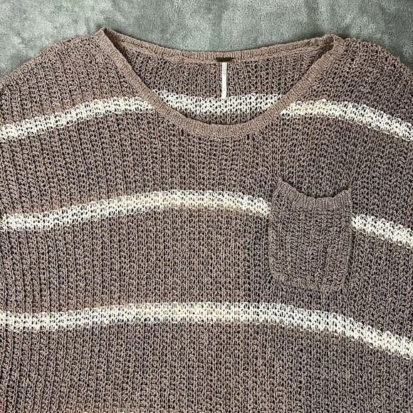 Free People Knit Sweater Womens M Brown Striped Drapey Oversized Boho Lagenlook - Picture 2 of 7